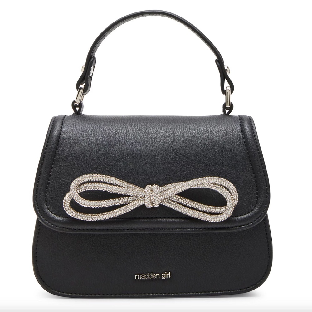 Madden Girl "Elain with Rhinestone" Black Bow Satchel Bag with Crossbody Strap